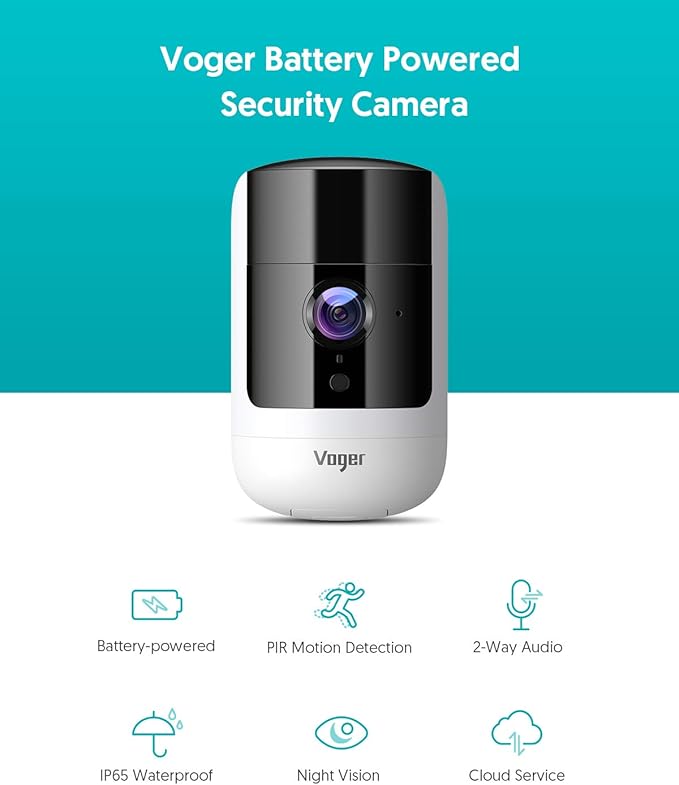 Voger Wireless Security Camera Outdoor with Rechargeable Battery, 1080P