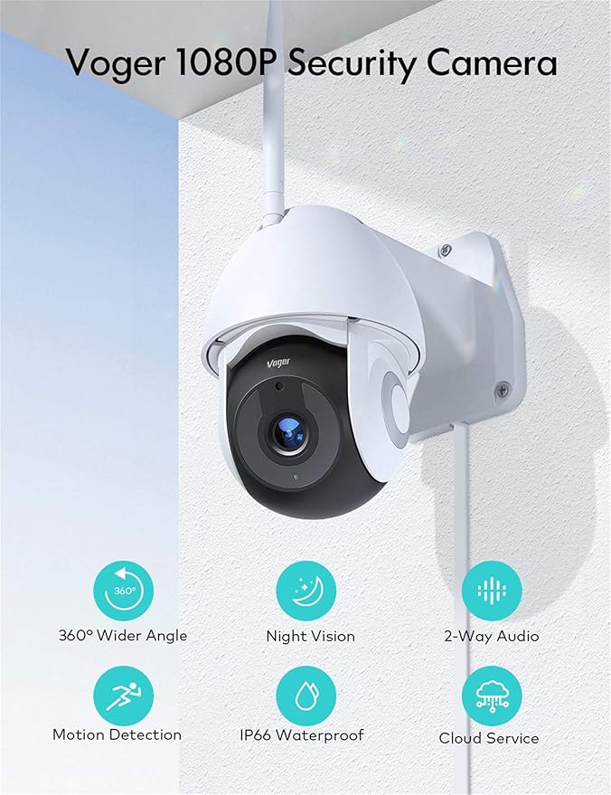 Security Camera Outdoor, Voger 360° View WiFi Home Security Camera System