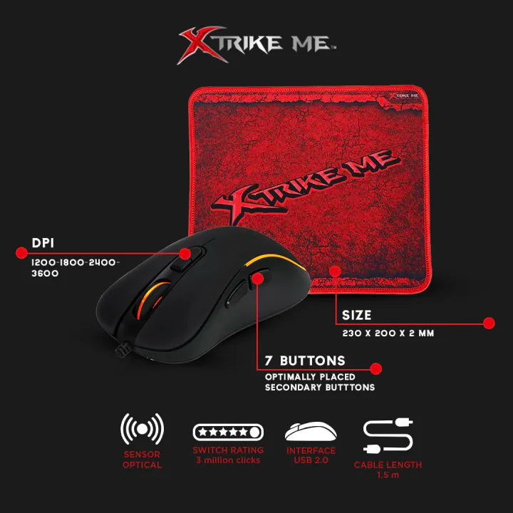 Xtrike Me Gaming Combo Mouse & Mousepad GMP-290 - Black